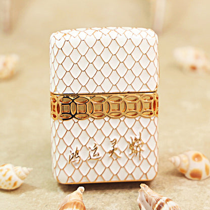 Zippo White Scale Enamel Case Set Pink Dragon Head - CM01